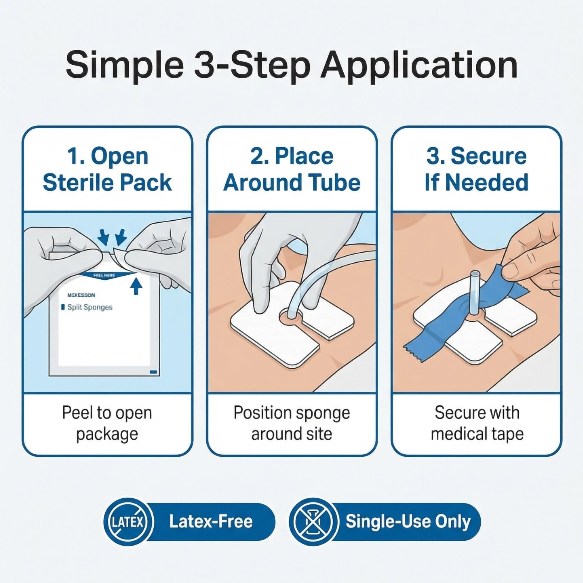 McKesson High Absorbency Split Gauze Sponges 4x4 Inch (50 Sponges, 25 Packs of 2) - 6-Ply Sterile Tracheostomy & Tube Dressings – Pre-Cut Slit for Drainage & Catheters – 2 per Pack