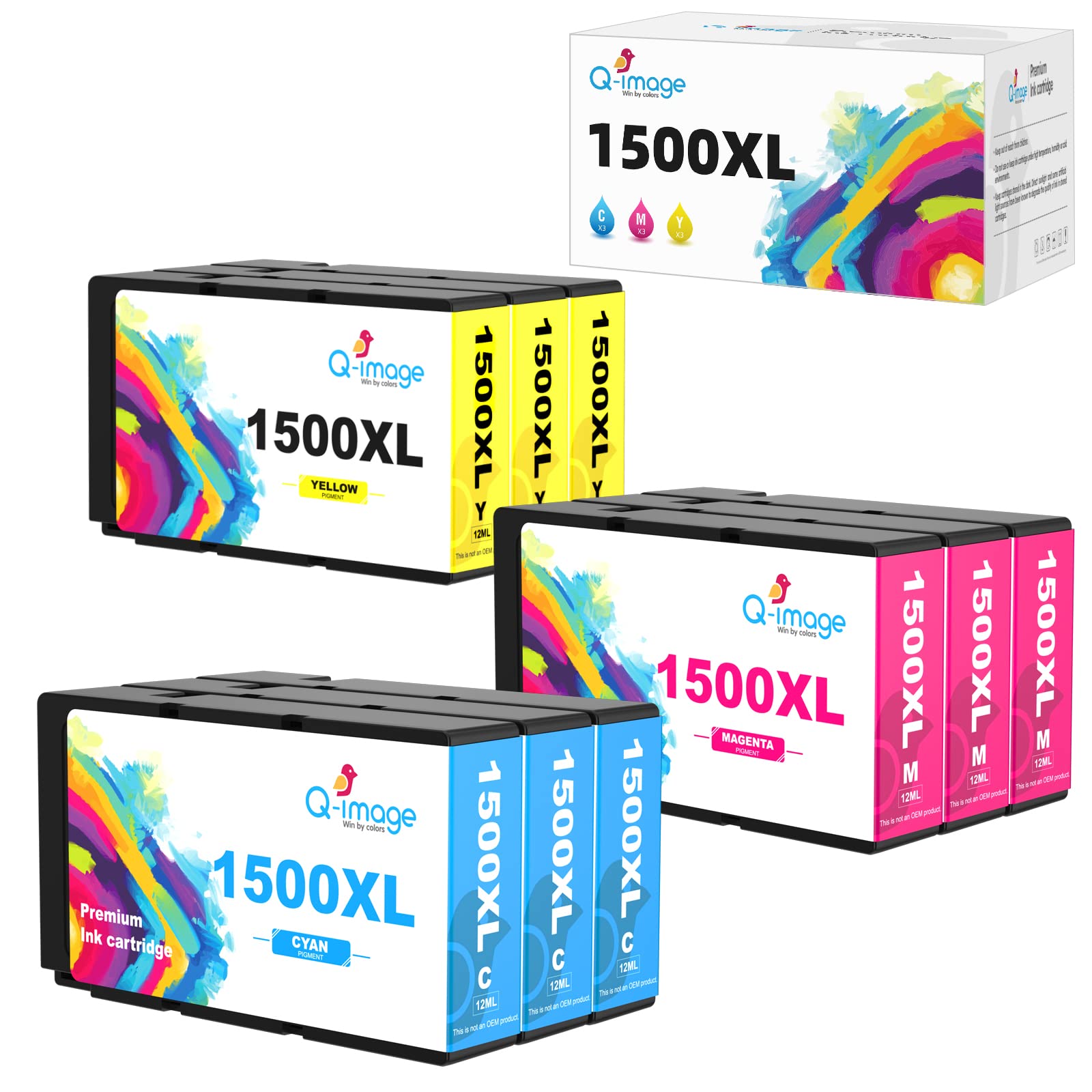 Q-image 1500XL Cartucce d'inchiostro per Canon PGI-1500XL PGI-1500XL per Canon Maxify MB2750 MB2150 MB2050 MB2755 MB2300 MB2350 MB2300 MB2000 (3 Ciano, 3 Magenta, 3 Giallo)