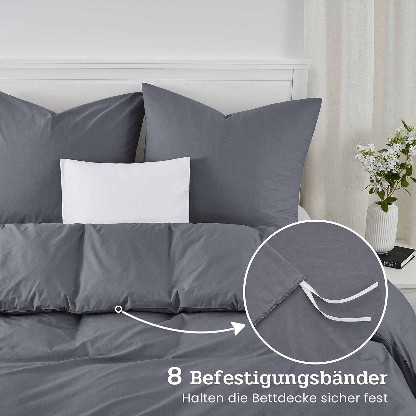 Funda Nórdica Cama 90 Gris, Algodón 100% Súper Suave con Cremallera, Certificación Oeko-Tex, 2 Fundas de Edredón 135x200 + 2 Fundas de Almohada 80x80 cm
