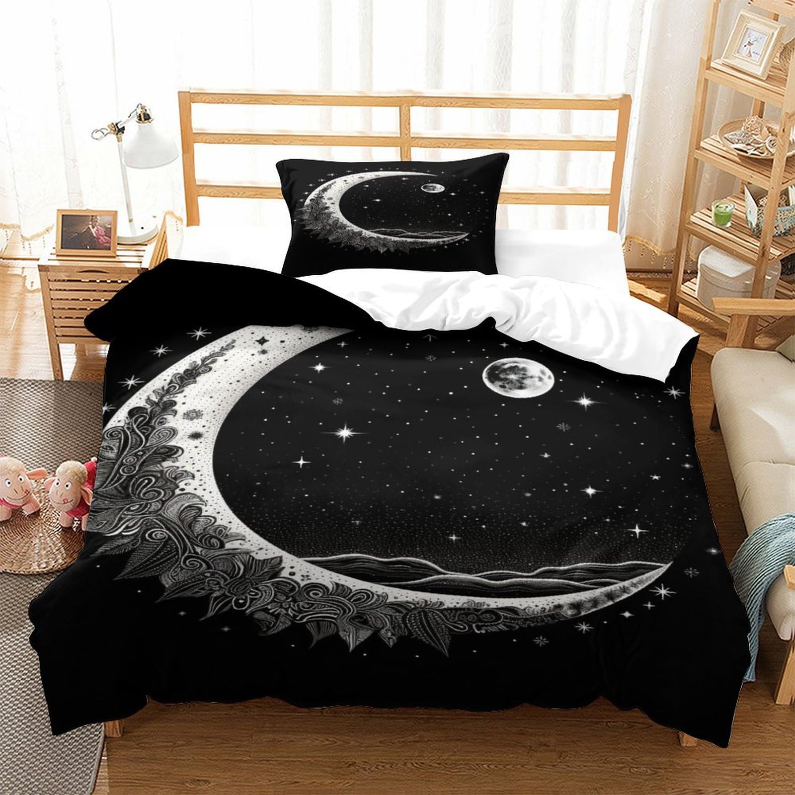 P1S9U7W5Y 3D Printing moon galaxy 3pcs Microfiber Double Duvet Cover Set universe bedding set Single