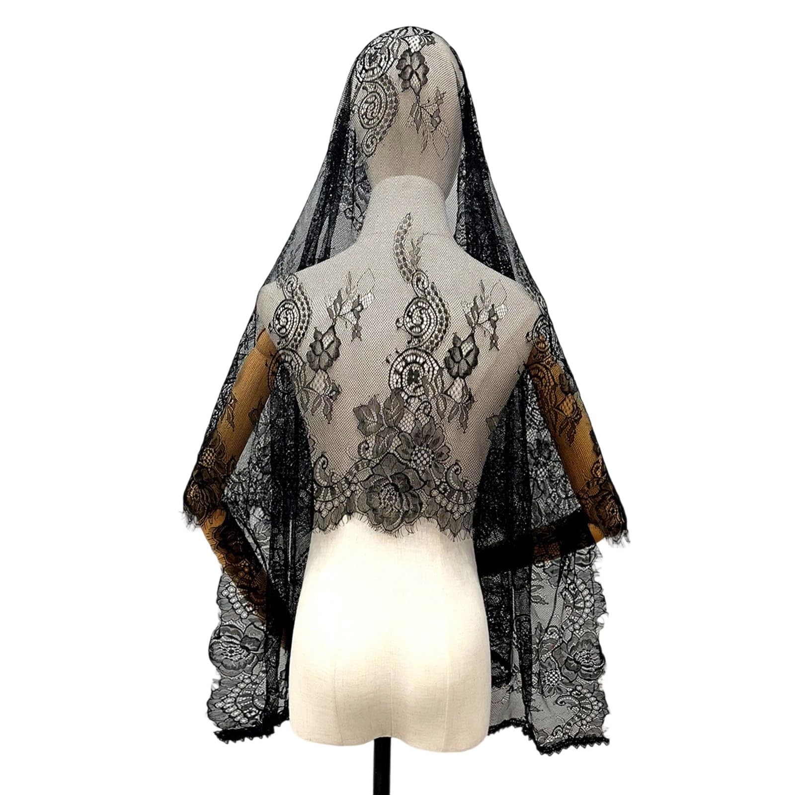 MICFENY Traditional Mantilla Bridal Shawl Delicate Lace Border Breathable Fabric Perfect For Bridesmaids Formal Occasions