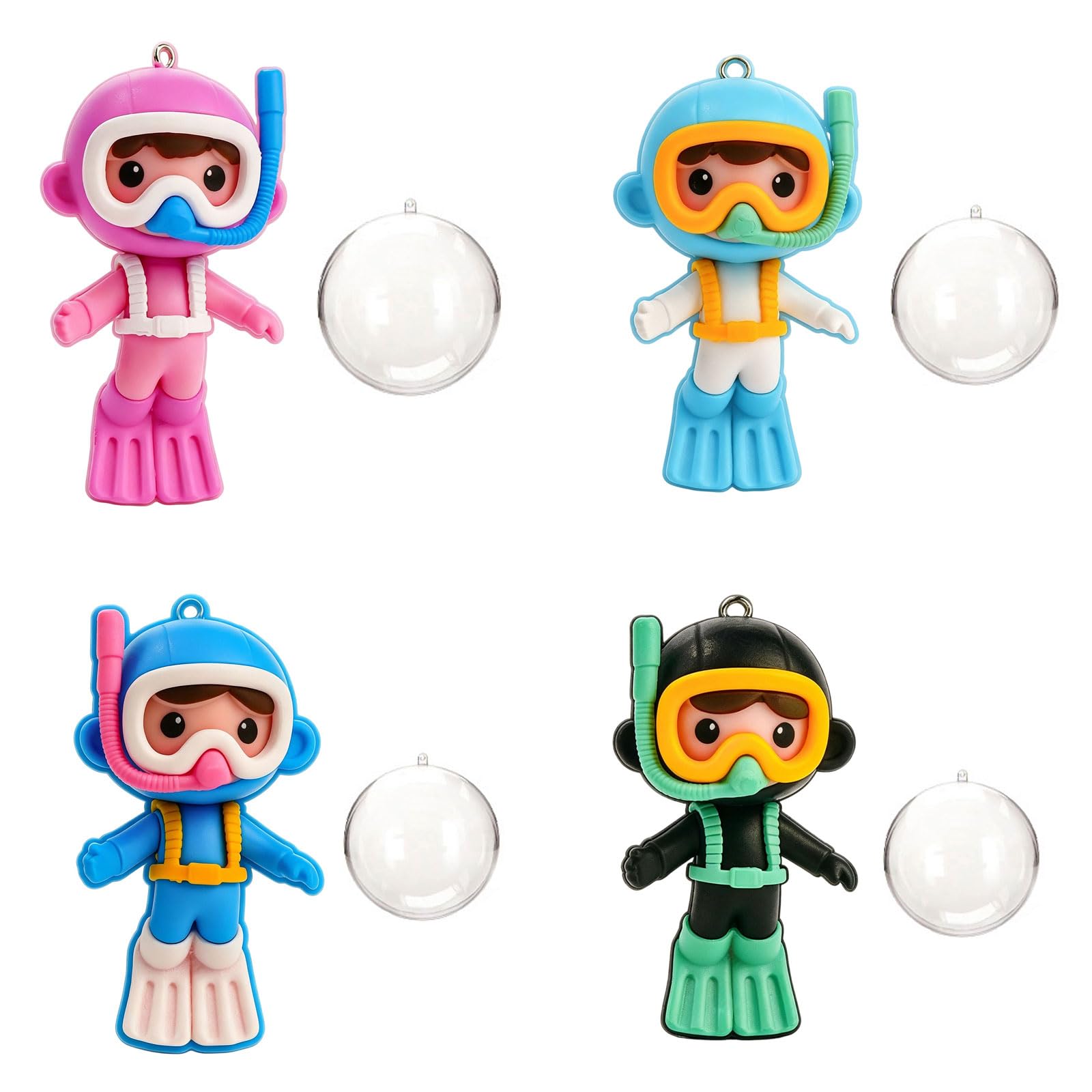 Underwater Diver Decoration Set 4 Piece PVC Small Figurines for Desktop Aquarium Scenes, Colorful Glass Habitat Accent Ornaments, Home Display Styling Aquarium Diver Figurines Underwater Scenery Small