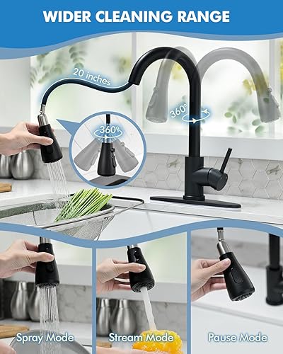 Miniatura 15 de Grifo de fregadero de cocina cromado, grifo de cocina con rociador extraíble VFAUOSIT comercial de acero inoxidable para lavandería de una sola