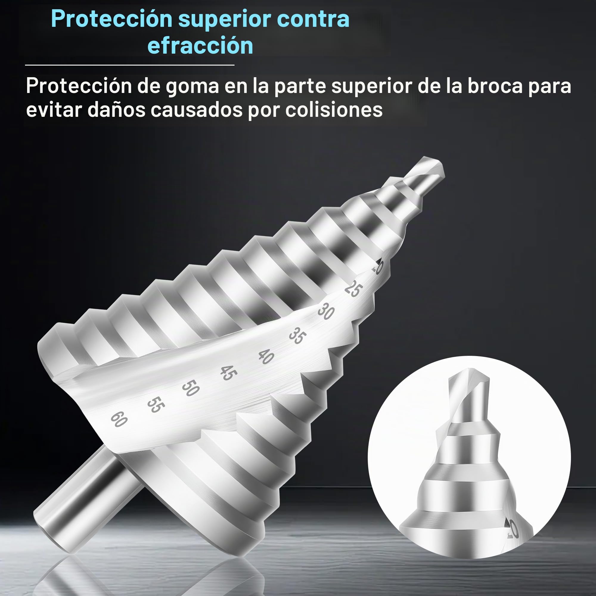 JIZZU Brocas Escalonada, Broca HSS de 12 Pasos, 6-60 mm, Broca Escalonada Para Metal, Vástago de 13 mm, Broca Conica, Acero Inoxidable, Plástico, Madera