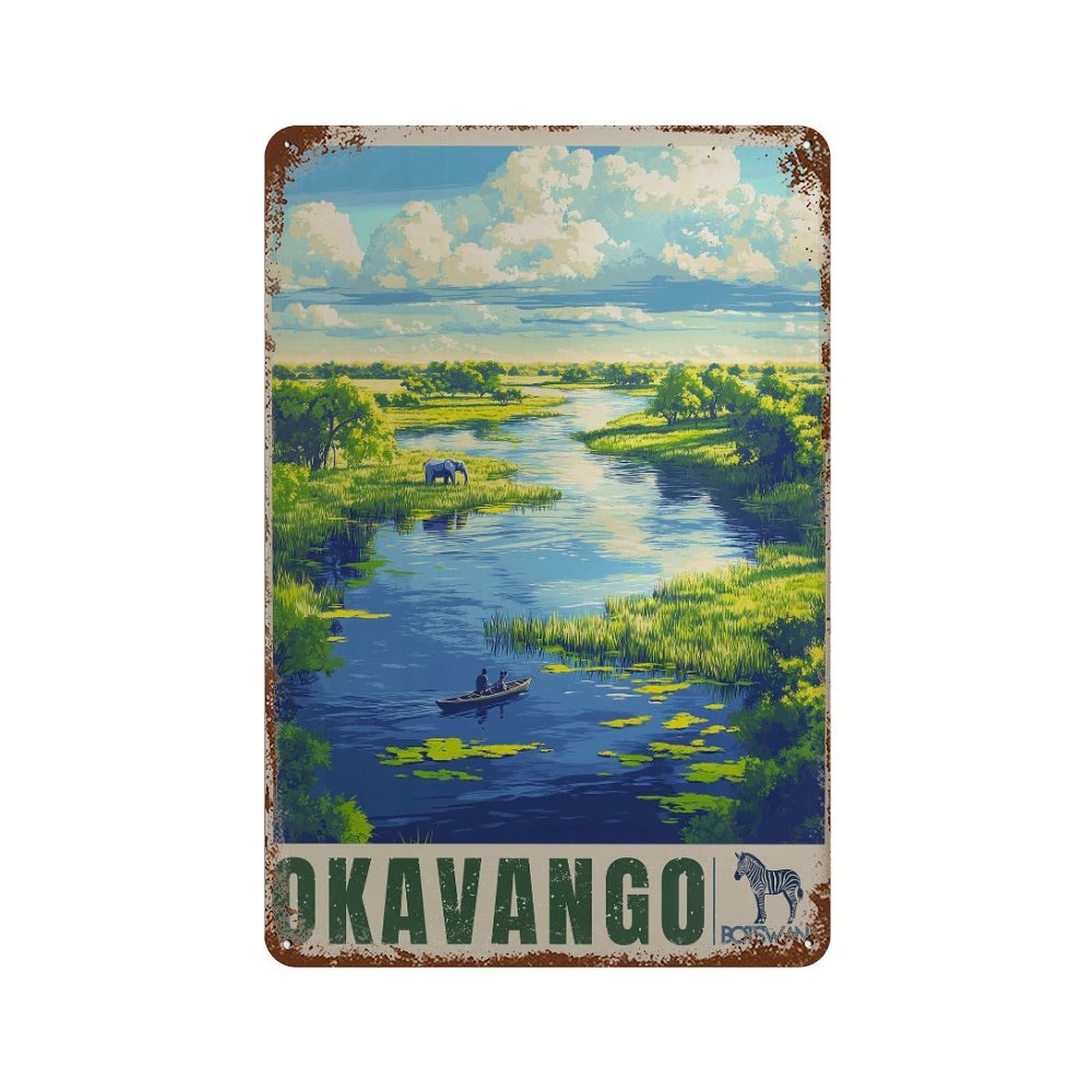 xiaoxiaoshen Okavango Delta Travel Botswana Africa Wall Decor Art Metal Tin Poster Modern Home Decor Art Home Bar Shop Decorations Vintage Sign 30x20cm