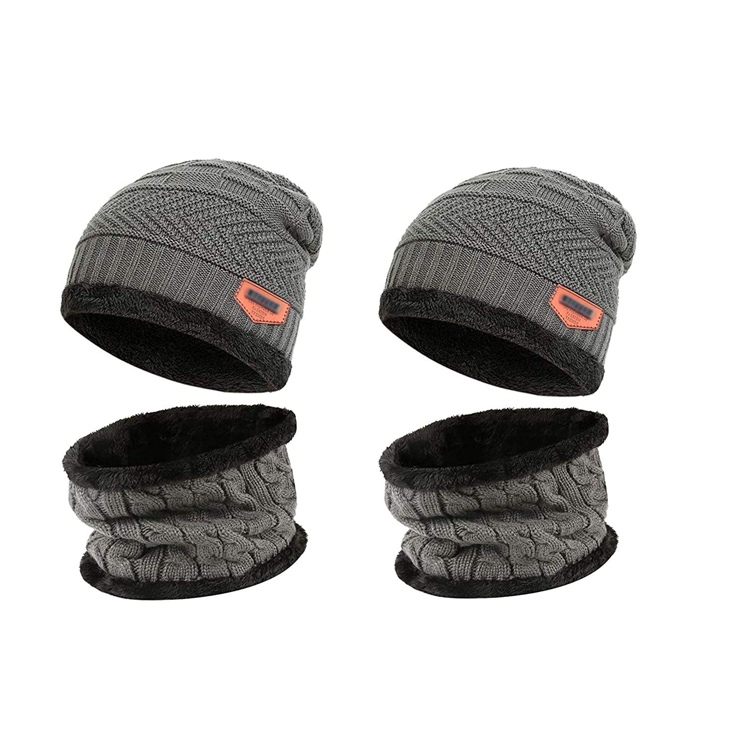 digital shopee Stylish Winter Woolen Wind Proof Unisex Fur Fleece Lined Beanie Cap/Hat with Neck Warmer| Pack of 2- (Grey, Free Size)-picture-22