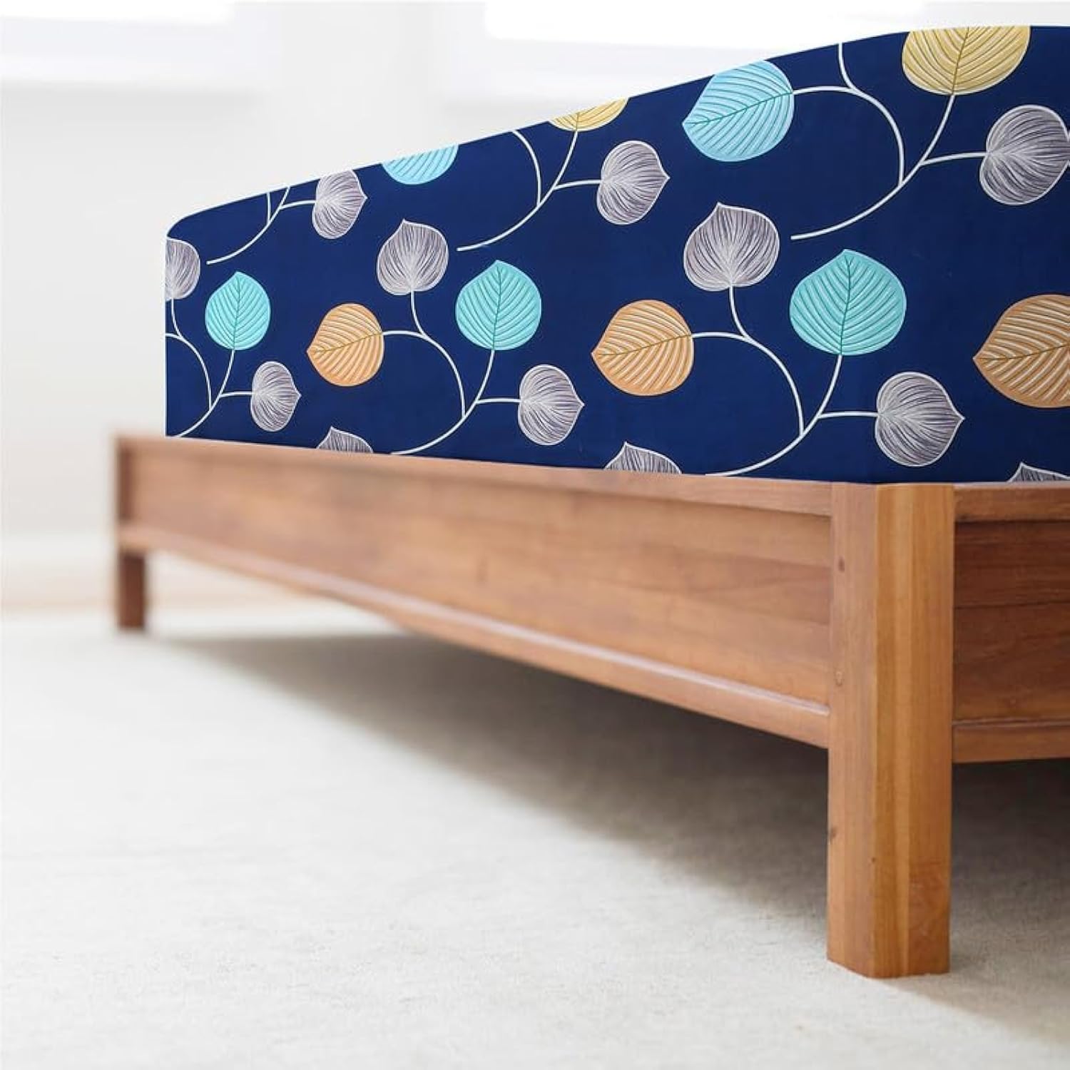 BSB HOME Style Primiuem 180 Tc Cotton Feel Elastic Fitted Printed King Size Double Bed Bedsheet Wrinklefree/Deep Pocket Sheet with 2 Pillow Covers (78"x72"+10", Dark Blue Floral Print)