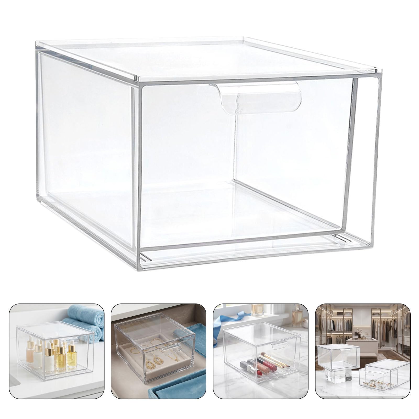 Alasum 4 Pezzi Organizer Trasparente Design Impilabile con Divisori Rimovibili e Maniglia in Pet per Collane e Rossetti per Uso Domestico e Cassetti da Ufficio