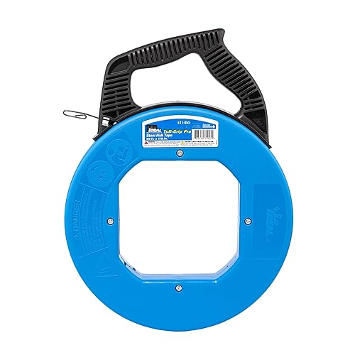 Ideal Electrical 31-055 Cinta de pescado de acero azul – 60 pies cinta de pescado de acero azul con gancho formado y estuche Tuff-Grip Pro, acabado
