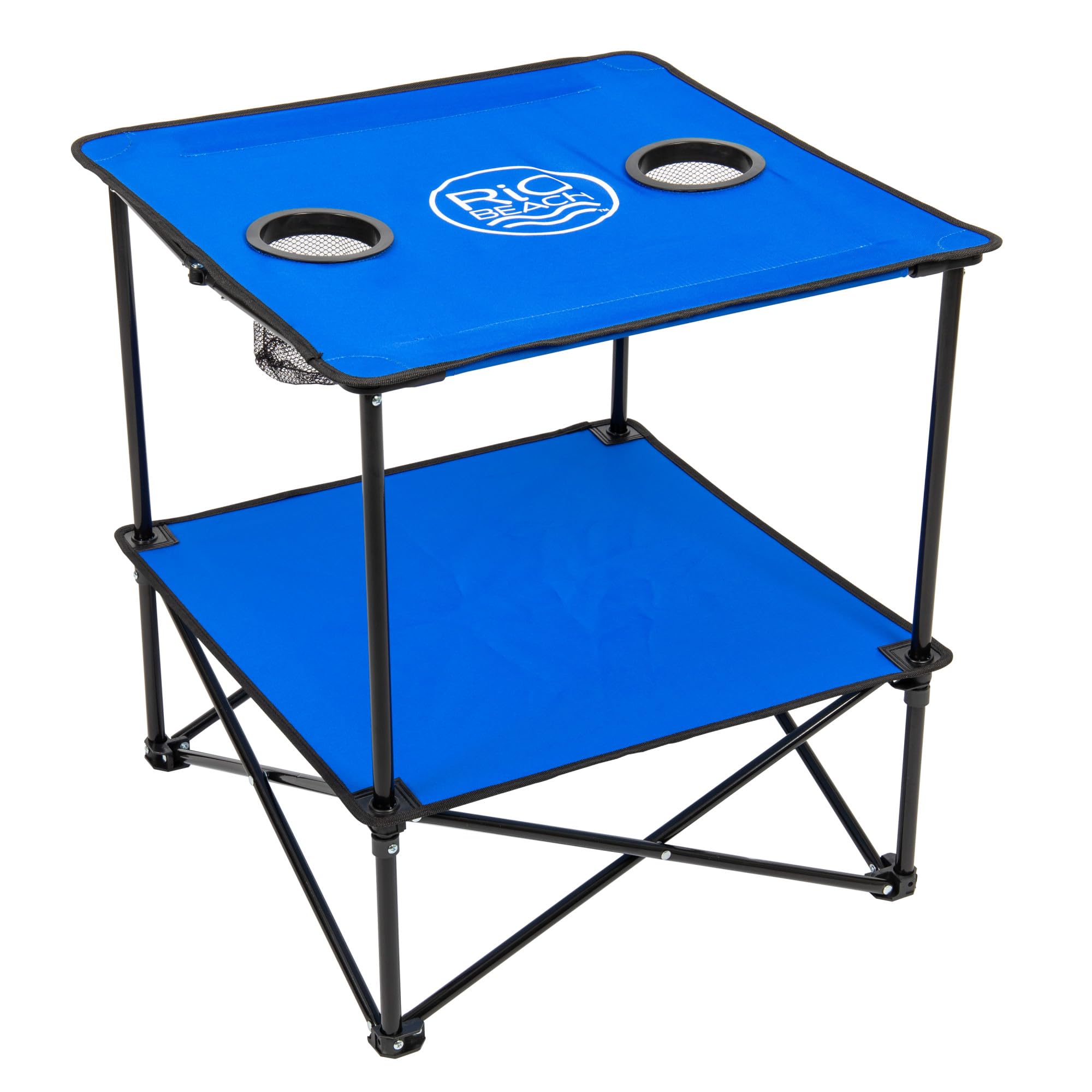 Rio Brands 22" Square Lightweight Fabric Portable Folding Beach Table with Cupholders, Blue