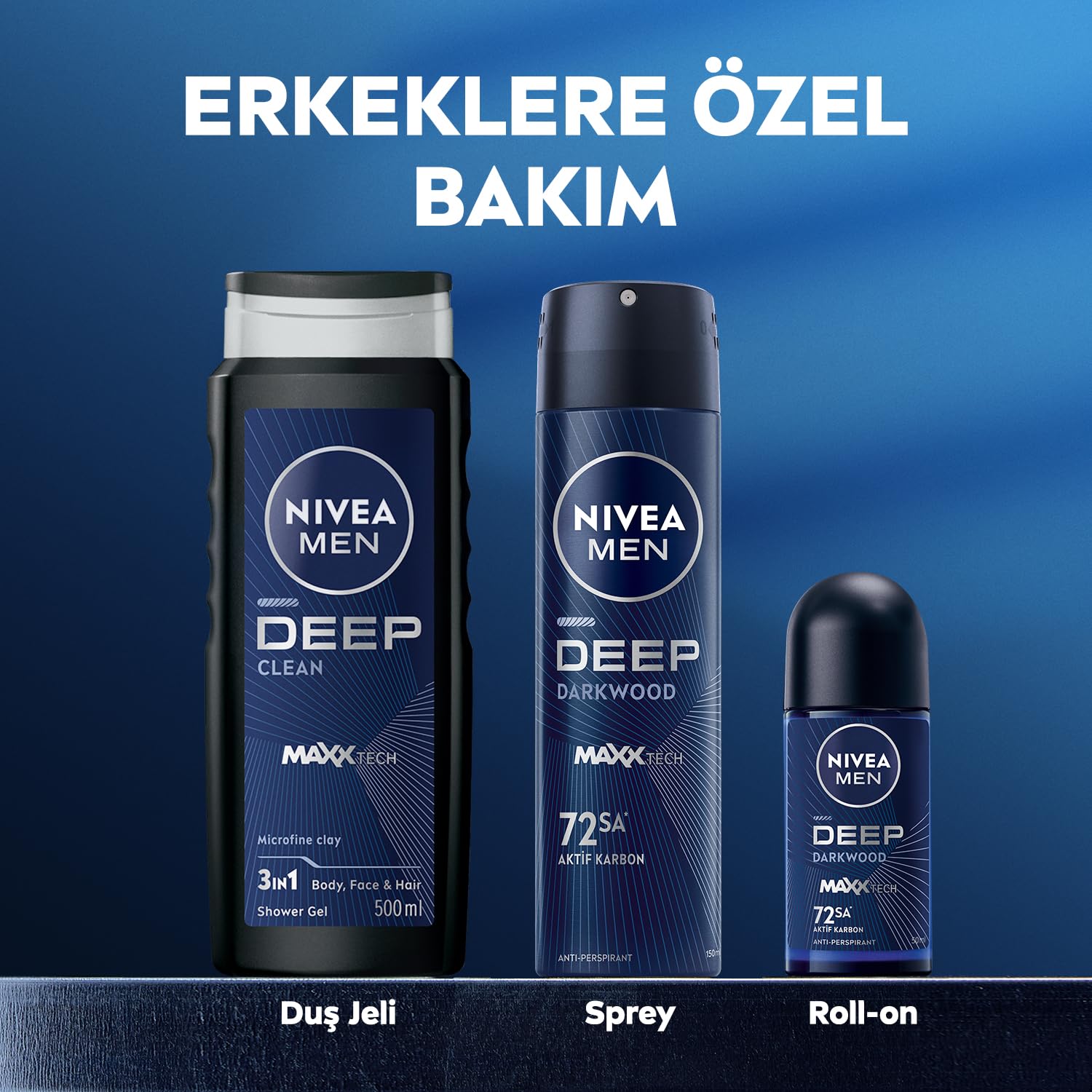 NIVEA MEN Erkek Deep Darkwood Banyo ve Duş Jeli 500 ml,Derinlemesine Temizlik,Bakımlı Cilt,Vücut,Yüz ve Saç İçin,Ferah Koku,Aktif Karbon