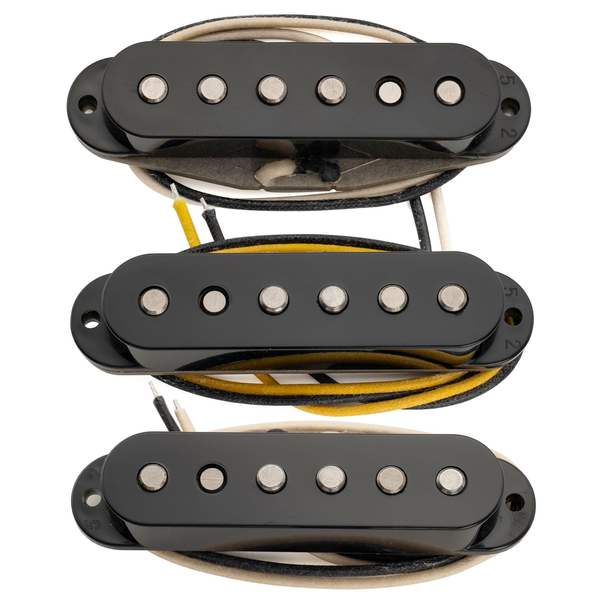 Musiclily Pro ST-TX Staggered Alnico 5 Single Coil Tonabnehmer Hals Mitte Steg Pickups Set für Strat Style E- Gitarre, Schwarz