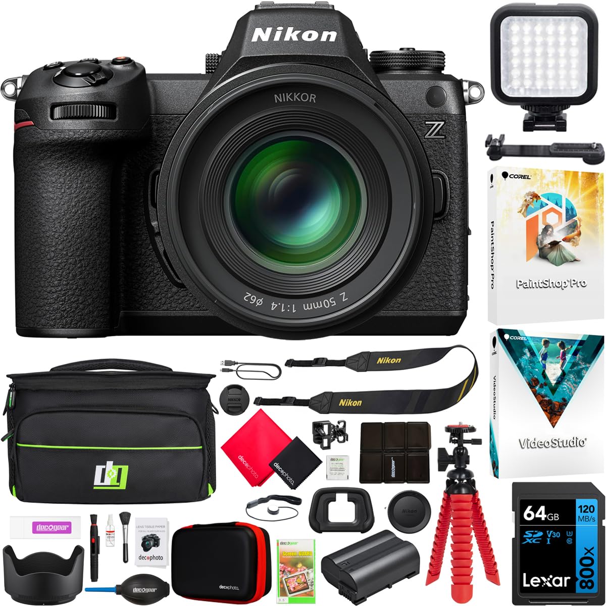 Nikon Z6III Full Frame Mirrorless FX 6K Camera Body with NIKKOR 50mm F1.4 Lens 2040 Bundle Including Deco Gear Photography Bag + Photo Video LED +