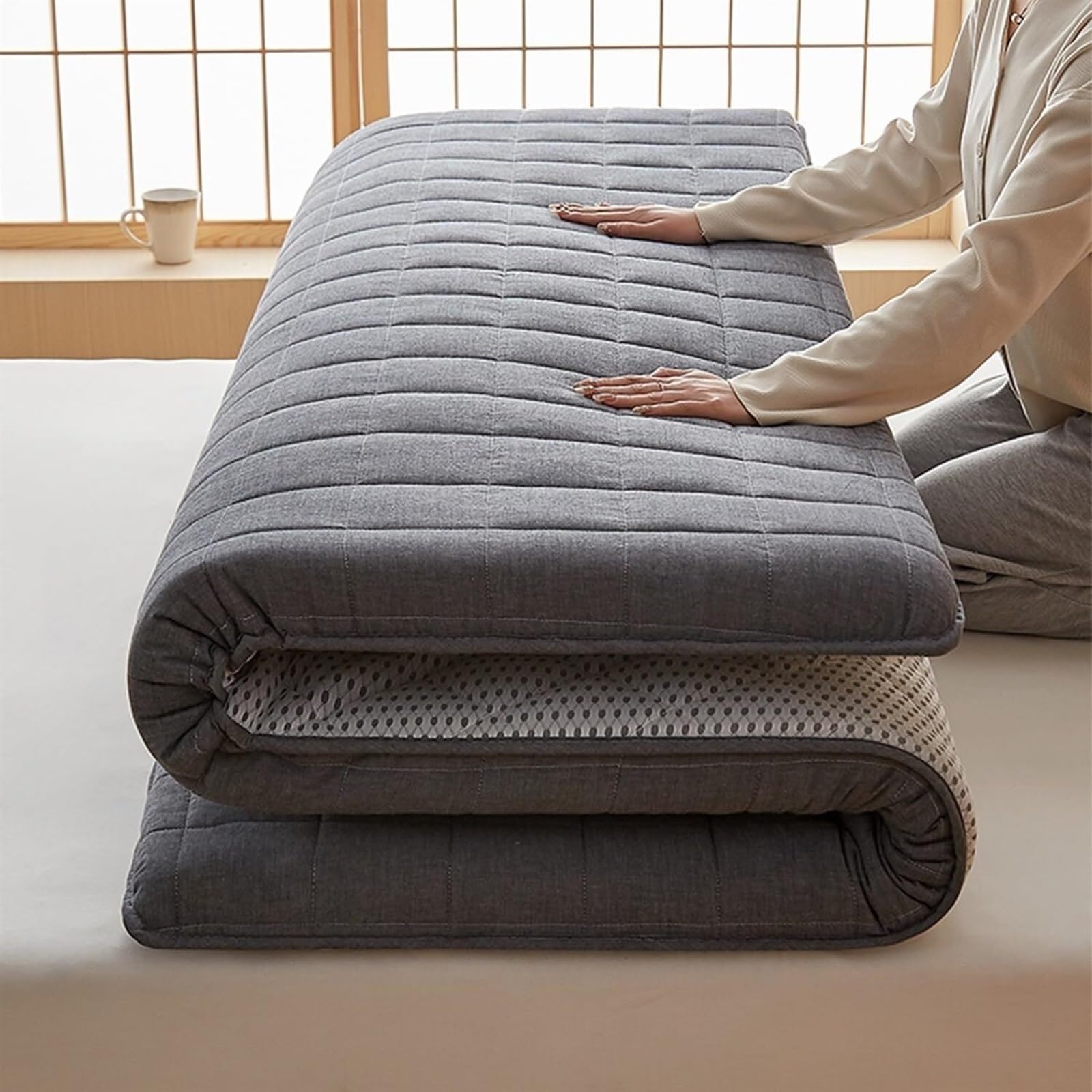 Colchón de Piso Grueso Colchón portátil Plegable Suave Futones japoneses Individuales Dobles, Colchoneta Enrollable de Tatami japonés Colchón Plegable (Color : Style1, Size : Single(90x200*5cm))