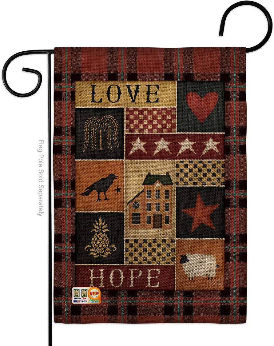 Breeze Decor Primitive Collage Love Hope Garden Flag Country Living Farm Western Barn American Rustic Cowboy Rural Ranch House Decoration Banner Small Yard Gift Double-Sided, Made in USA