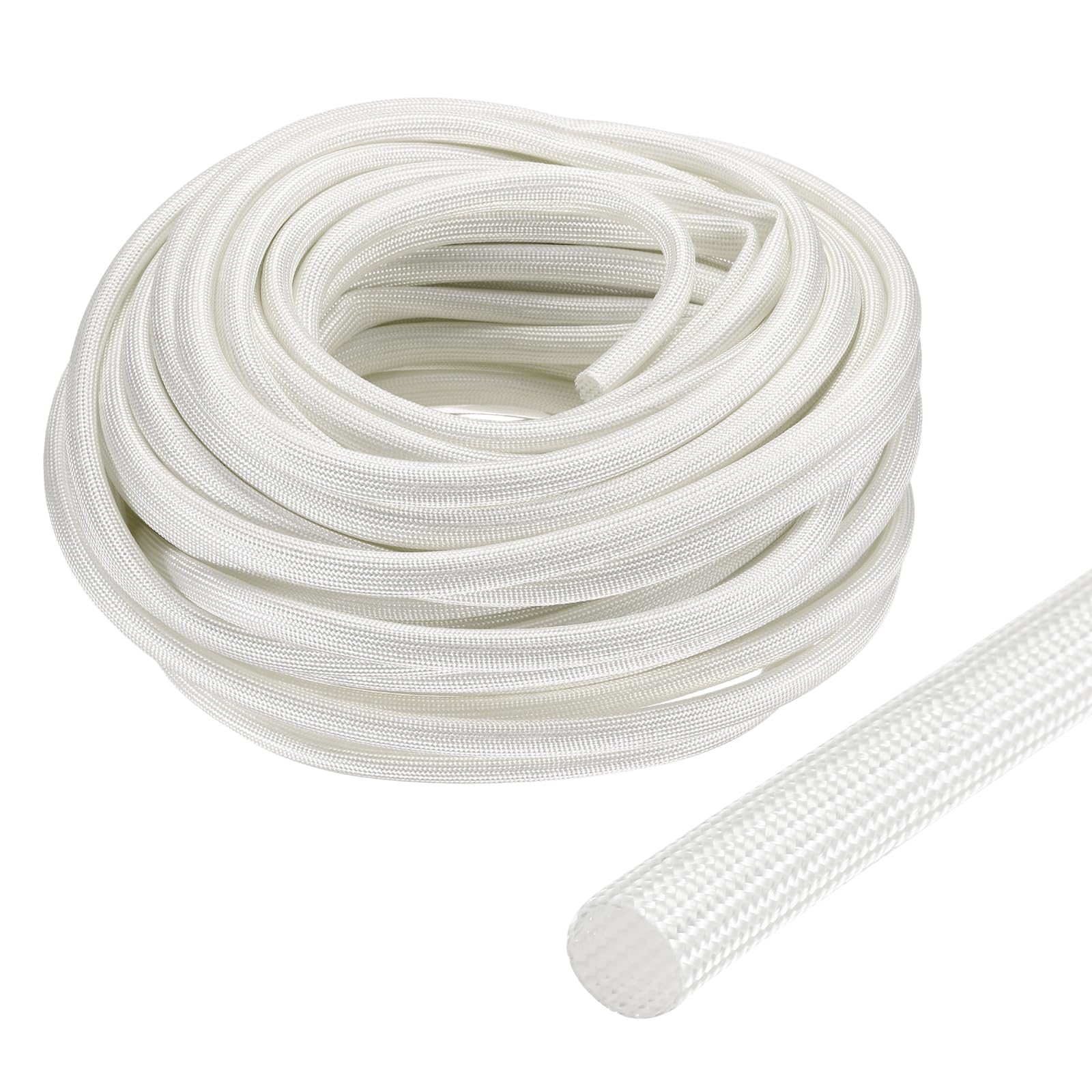 sourcing map Insulation Cable Protector,5mm/0.20 Inch-20m/66 Feet High TEMP Fiberglass Sleeve White โ image 1