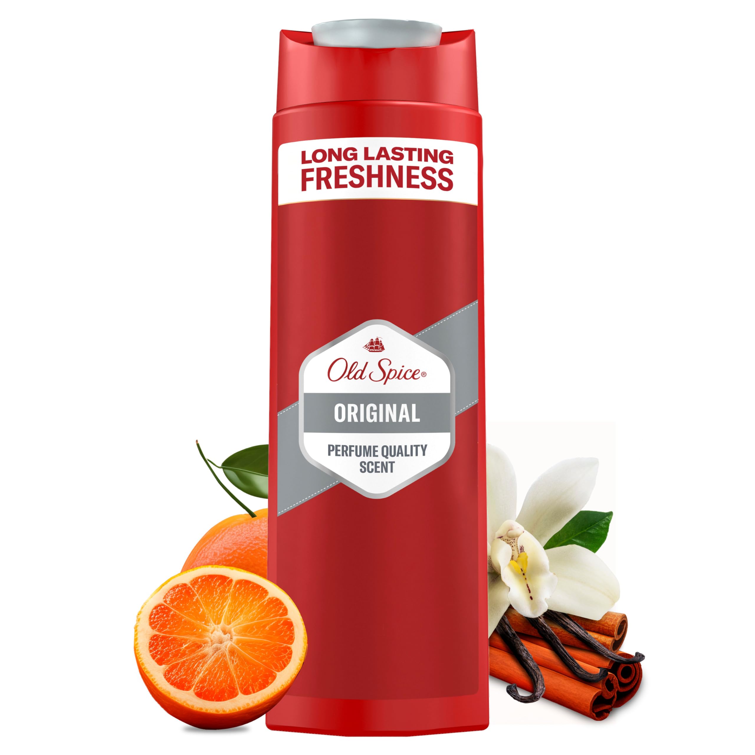 Old Spice Original 3 en 1 Shampooing multi-usage pour cheveux, visage et corps, 250 ml, fraîcheur longue durée, parfum de qualité parfumée, nettoyage en profondeur