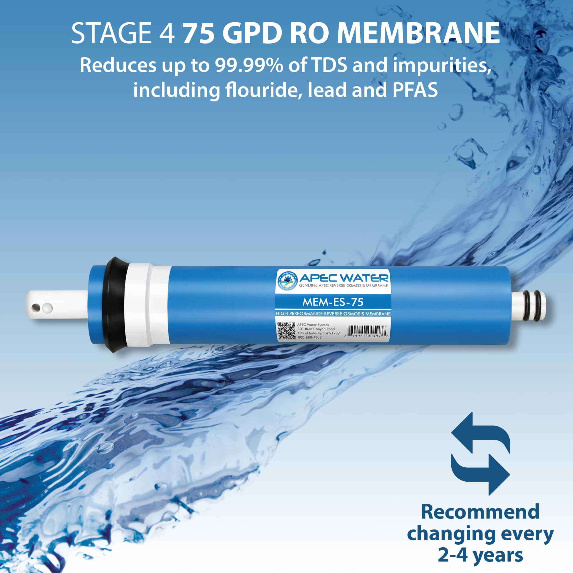 APEC agua sistemas APEC mem-es-75 75 GPD membrana Filtro de repuesto para sistema de ósmosis inversa