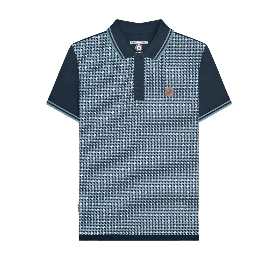 Lambretta Mens Houndstooth Short Sleeve Polo Shirt (UK, Alpha, 3XL, Regular, Regular, Navy)