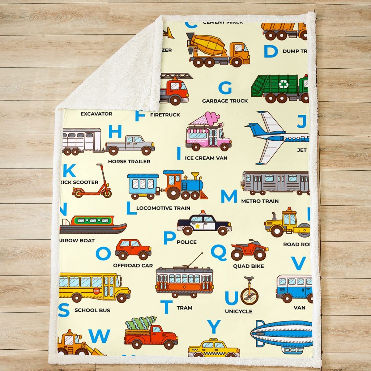Coperta da escavatore in pile con stampa a fumetti, motivo alfabeto, sherpa, coperta sfocata, per bambini, ragazzi, ragazze, adulti, 200 x 200 cm, per letto e divano