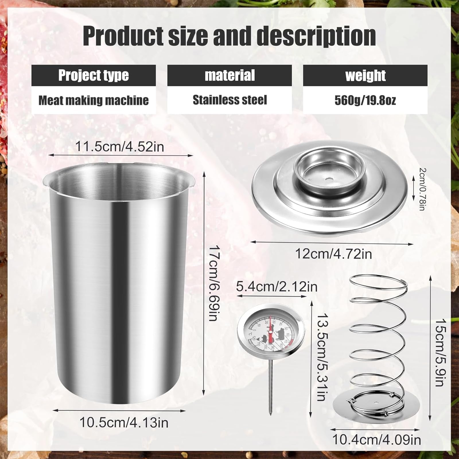 Pressa per prosciutto in acciaio inox con termometro, per preparare carne in scatola da 0 a 120 °C, per carne in scatola sana