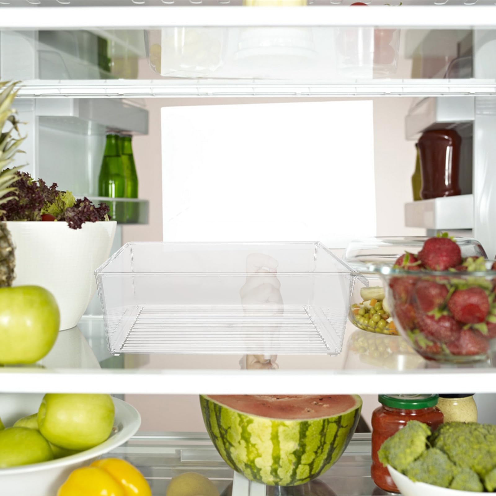 Lurrose Contenitore Frigorifero Trasparente Impilabile, Scatola la Conservazione della Frutta e Birra, Organizer Multifunzionale per Cucina e Congelatore, Cassetto a Strati