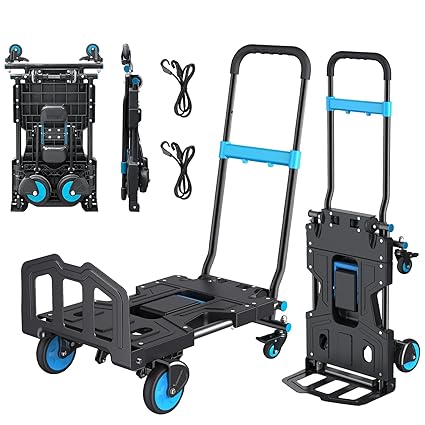 T.chilyn 2 in 1 Hand Truck Dolly Foldable,330LB Capacity Foldable Dolly,Convertible Hand Truck with 3-Gear Retractable Handle,Heavy Duty Hand Truck for Shopping, Moving,family,Office Use.