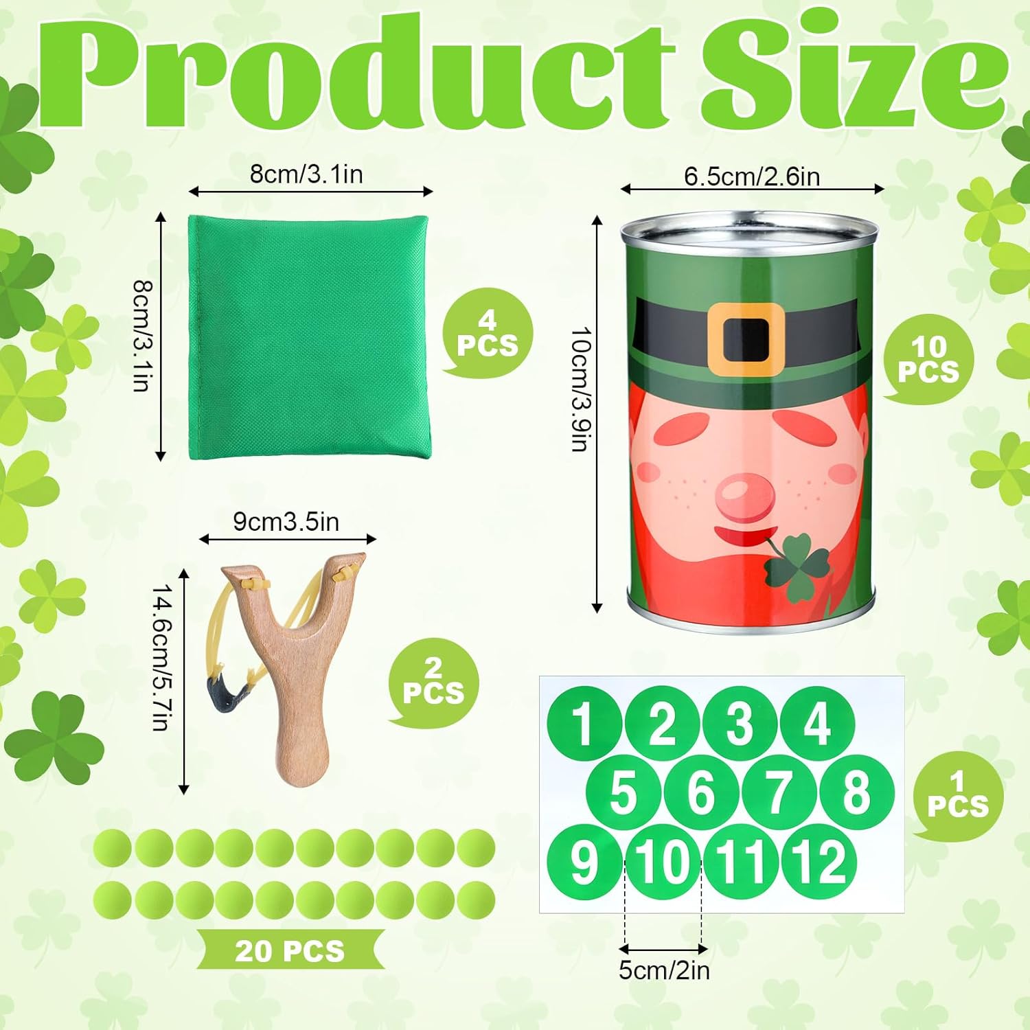 37 Pcs St. Patrick's Day Party Game Knockdown Can Set, 2 in 1 Bean Bag Toss and Slingshot Shooting Game with Metal Cans Bean Bags Slingshots Foam Balls for Family Gathering Carnival Party