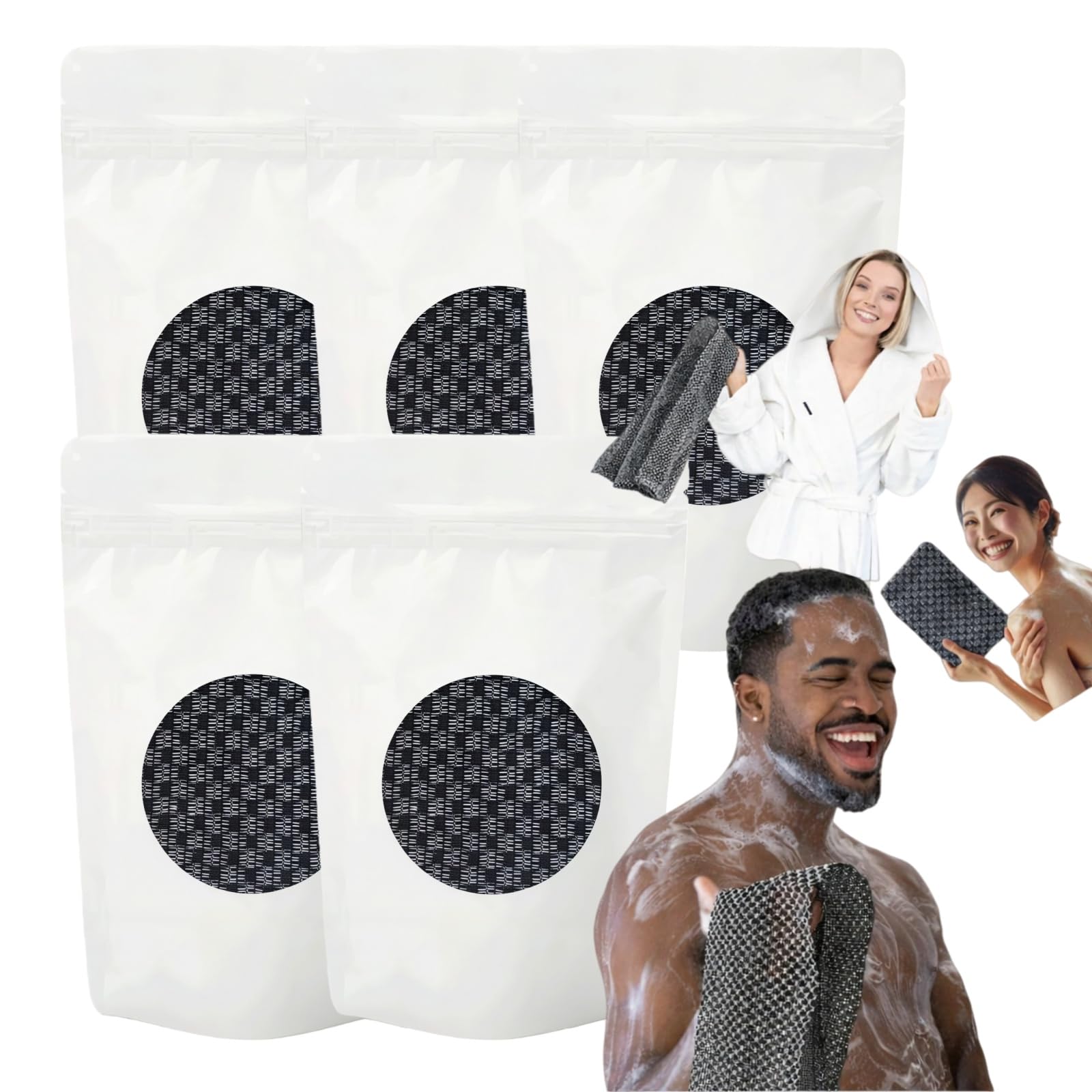 Aquemis asciugamano esfoliante 1/3/5 Pezzi scrubber corpo lungo 100 cm doppia faccia quick dry con fibra di bambù e ioni d’argento panno doccia unisex per bagno e doccia