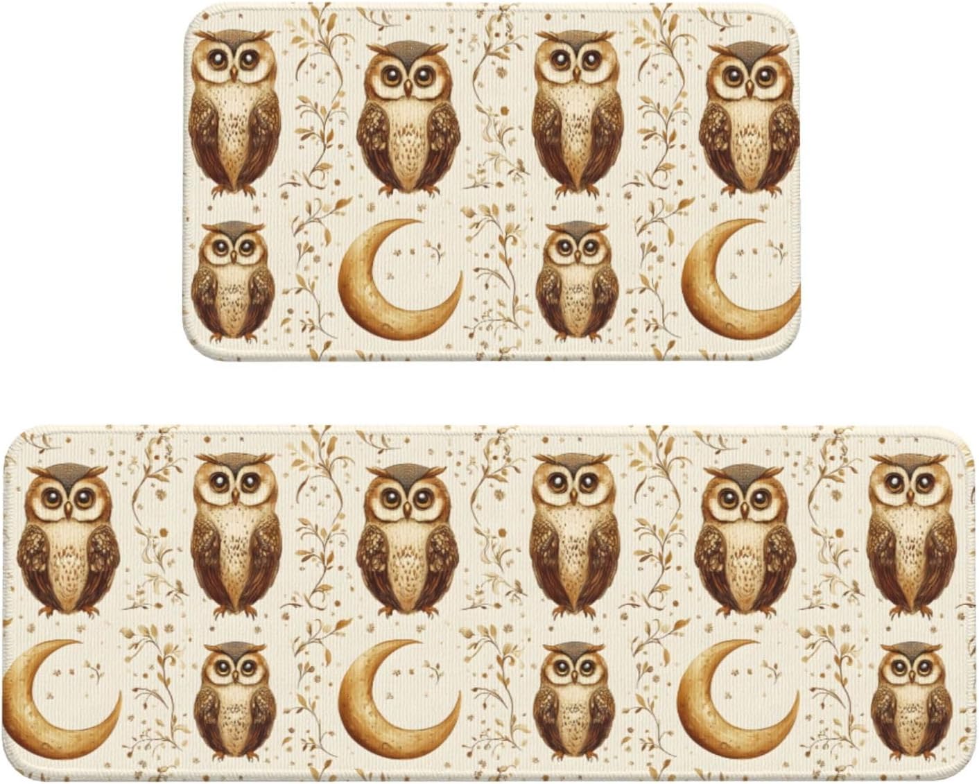 Owl Moon (A) Print Kitchen Rugs Sets of 2 Non Slip Washable, Anti Fatigue Kitchen Mats for Floor, Home Decor