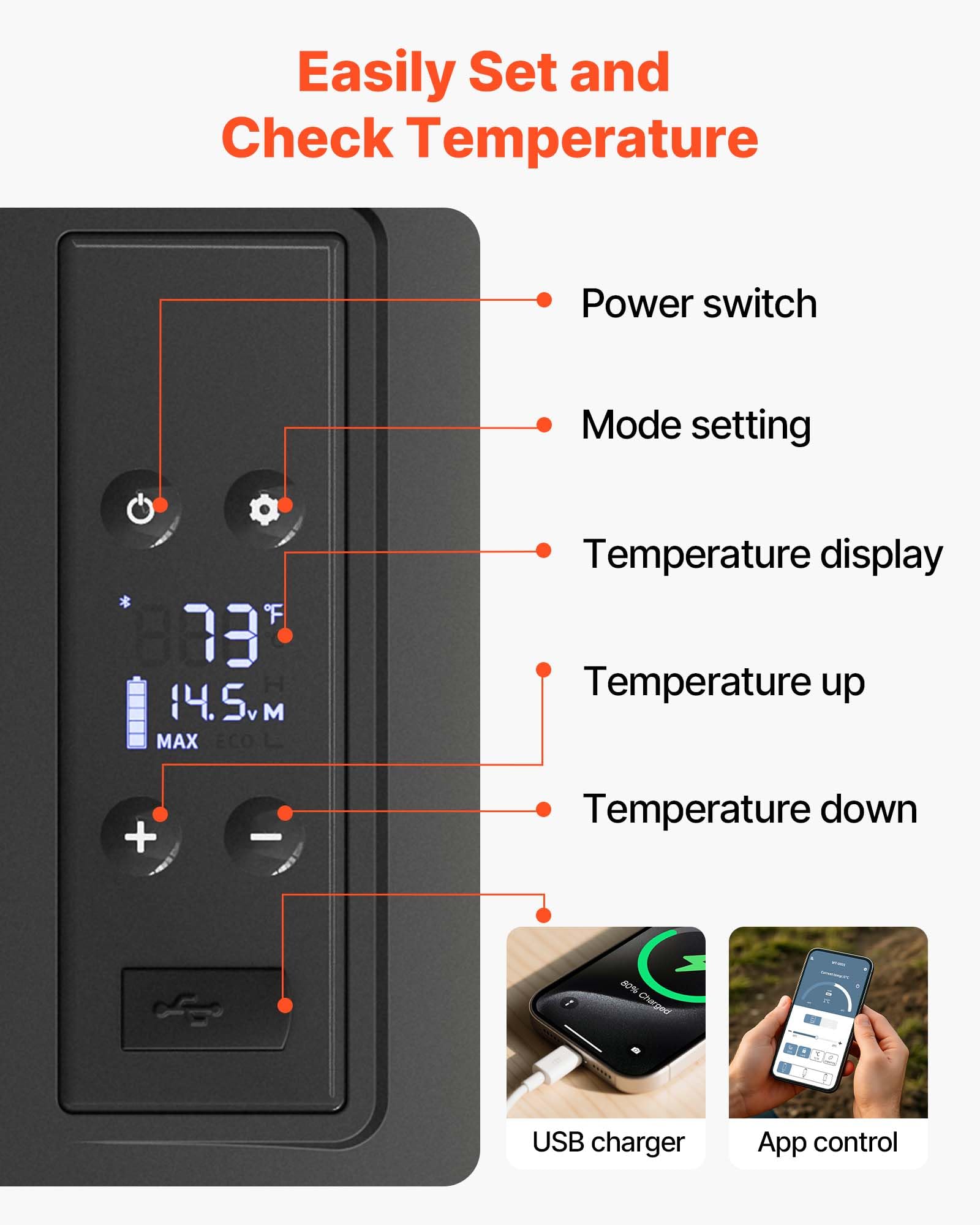 VBENLEM Mini lodówka samochodowa, przenośna lodówka elektryczna 45 W, z panelem cyfrowym, od -20 do 20℃, aby utrzymać świeżość napojów i napojów 0,2 kw.h/24h, kemping, 56 x 29 x 30 cm (20 l)