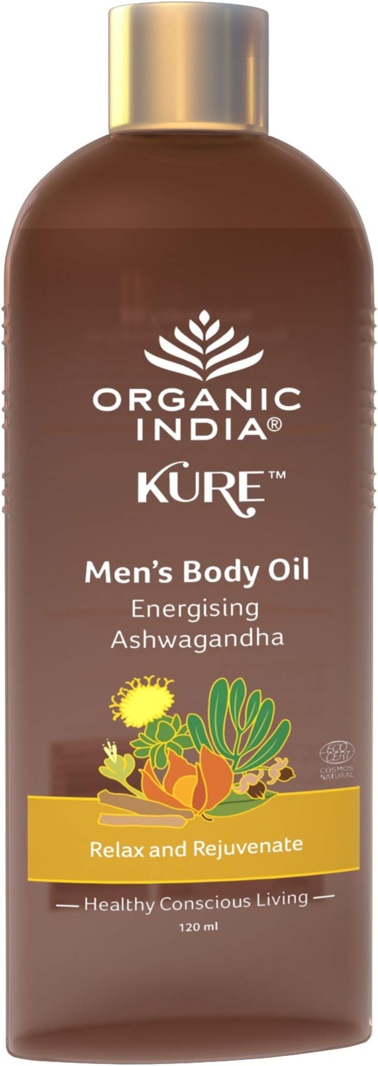 ORGANIC INDIAMen's Body Oil Energising Ashwagandha, 120ml | To Relax & Rejuvenate | Enhance Mood Relieve Stress & Revitalise Body