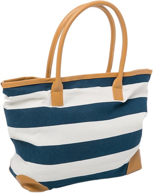 AIREE FAIREE Beach Bag Womens Canvas Summer Tote Bags Striped Nautical Shopper 46 x 32 x 13 cms Closure Magnetic Clasp