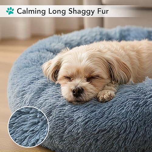 Miniatura 4 de PetAmi Cama calmante para perros y gatos pequeños y medianos, 23 camas redondas en forma de dona, cama lavable y esponjosa de piel sintética para
