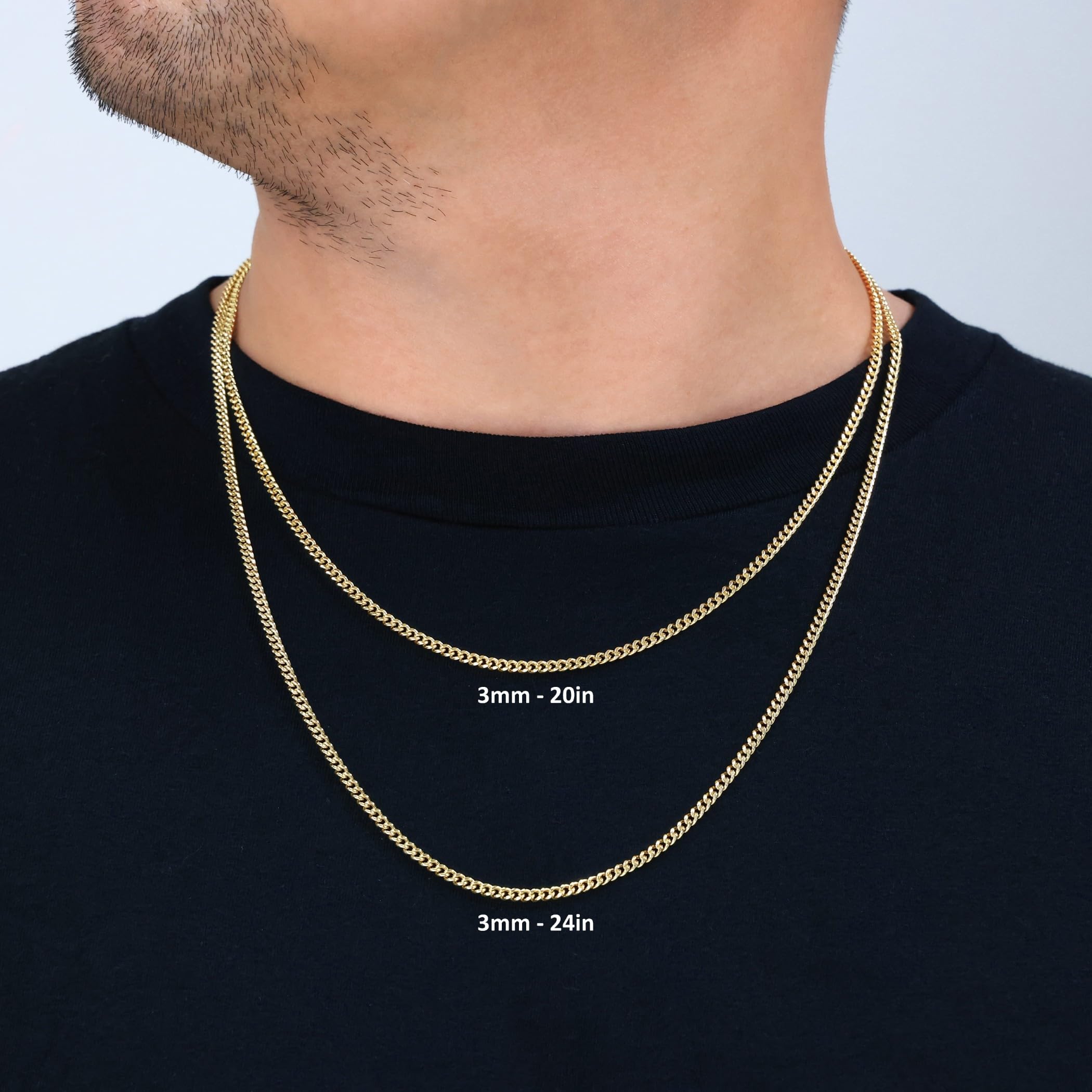 Nuragold Collier à chaîne cubain Miami en or jaune véritable 14 carats 3 mm