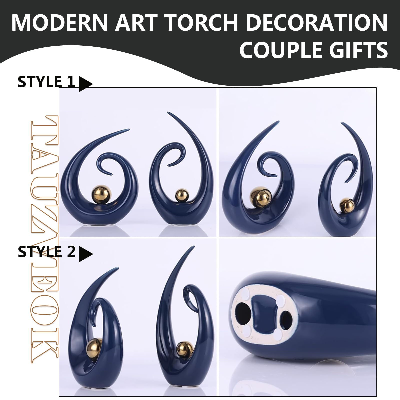 Decorazione scultorea Deco in ceramica, Oggetti decorativi moderni, Estetica decorativa astratta, Tavolo, Soggiorno, Appartamento, Sala da pranzo, Ufficio,Blue Small