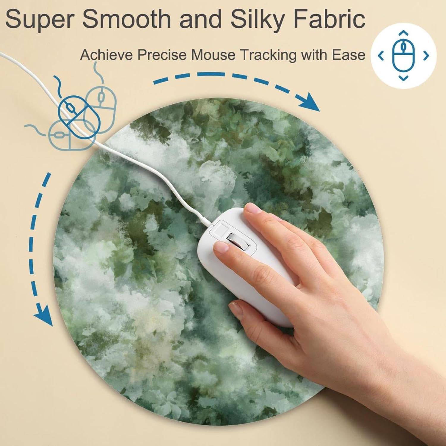Round Mouse Pad for Women Men, 10’’ Round Desk Pad Mousepad Non-Slip Rubber Base, Office Home Laptop Accessories, Sage Green Watercolor Texture image 4