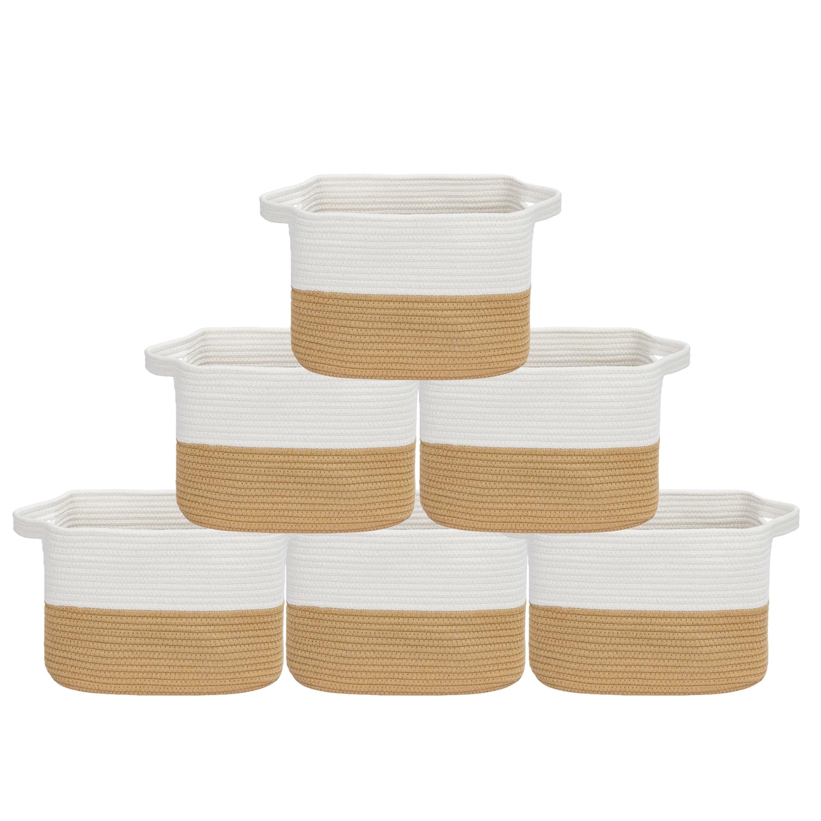 Toemics 5er Set Aufbewahrungskorb Klein Regalkörbe Baumwolle Aufbewahrung Korb für Regal, Kinderzimmer, Wohnzimmer, Kinderzimmer, Badzimmer, 30x25x24cm, Weiß und Jute