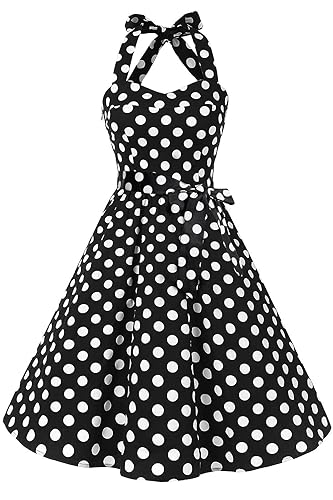 Topdress Women'sVintage Polka Audrey Dress 1950s Halter Retro Cocktail Dress
