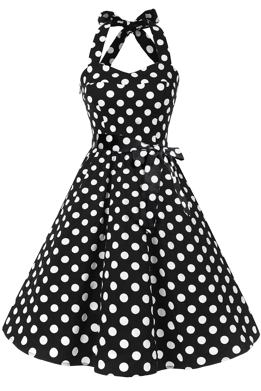 Topdress Women'sVintage Polka Audrey Dress 1950s Halter Retro Cocktail Dress: Small Black Dot