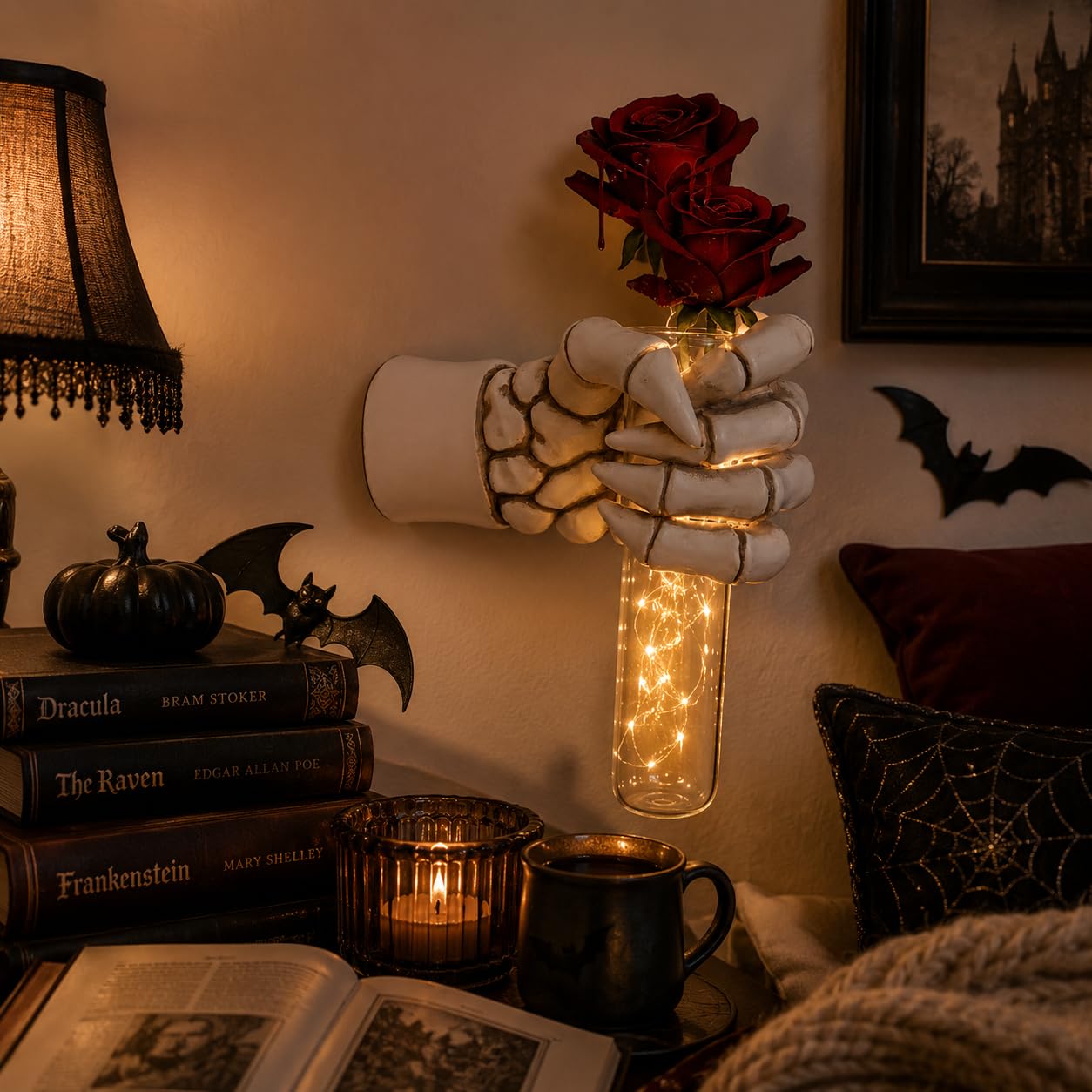Rzeźba ścienna na Halloween, montowana na ścianie, przerażające ręce szkieletu, naturalnej wielkości, horror, ręce, dekoracje ścienne, gotycka wisząca rzeźba ścienna, unikalny wazon, dekoracja