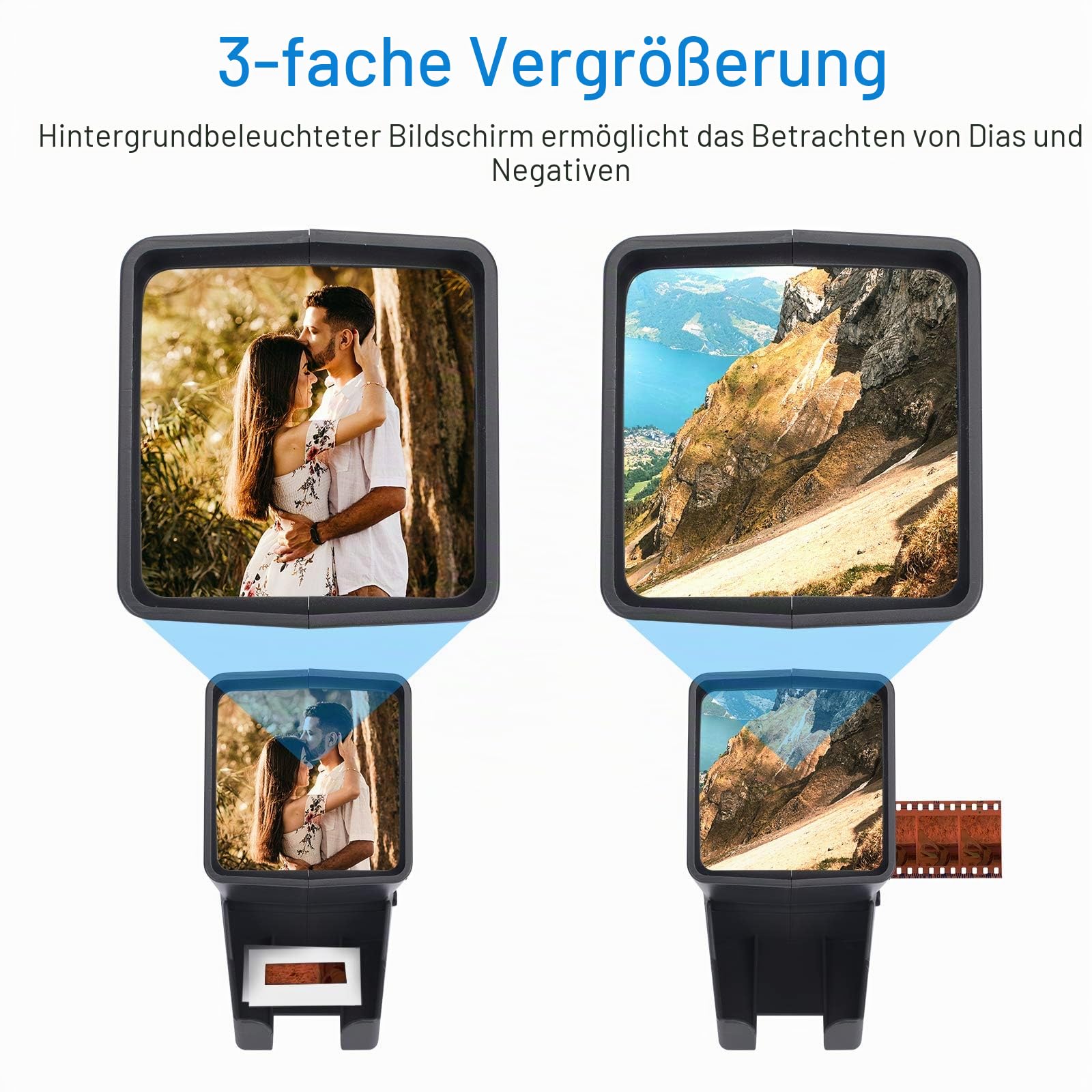 35mm Diaprojektor für Alte Dias - Diabetrachter 3-facher Vergrößerung und LED-Beleuchtetem Diaprojektor mit USB-Stromkabel Dia