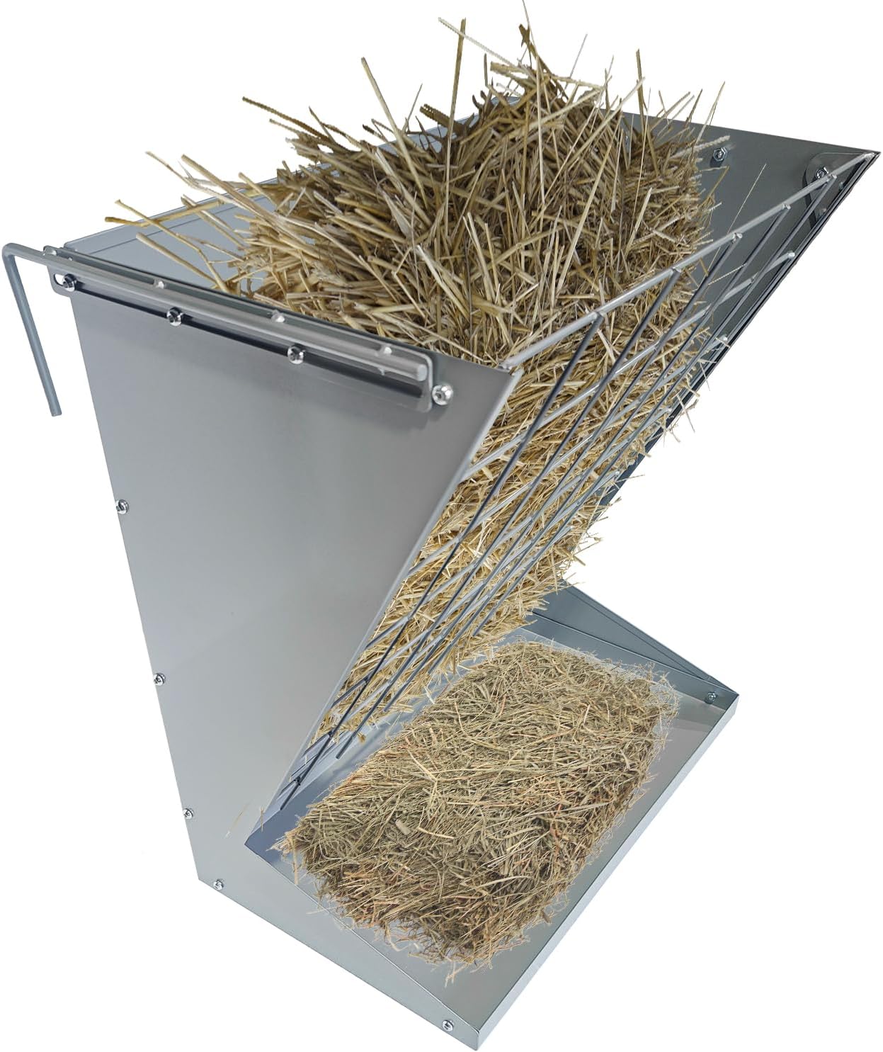 PeakPursuit Wall Mount Hay Feeder, 2 in 1 Hay & Grain Livestock Feeder, Heavy Duty Metal Wall Mount Hay Rack with Adjustable Distance for Goats, Sheep, Horse, Cattle, Indoor Outdoor Uses