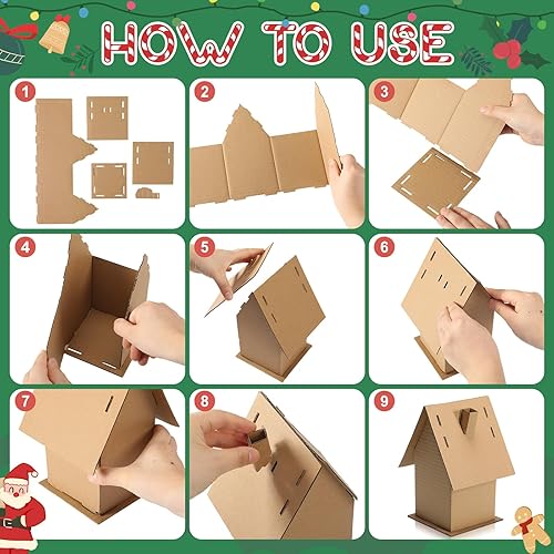 Miniatura 3 de Cholemy Paquete de 12 casas de jengibre de Navidad para niños, a granel, hacer una casa de cartón de jengibre, manualidades navideñas para Navidad,