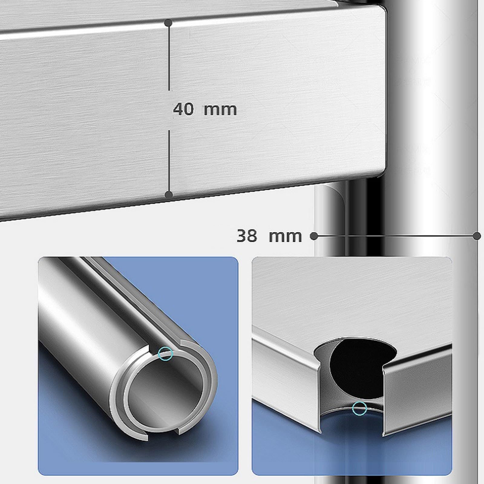 Tavolo da Lavoro in Acciaio Inox da Cucina, Tavolo da Preparazione Multifunzionale a Due Livelli, ripiano Regolabile, Pratico ripiano portaoggetti Aperto, Tavolo in Metallo con Struttura Tri