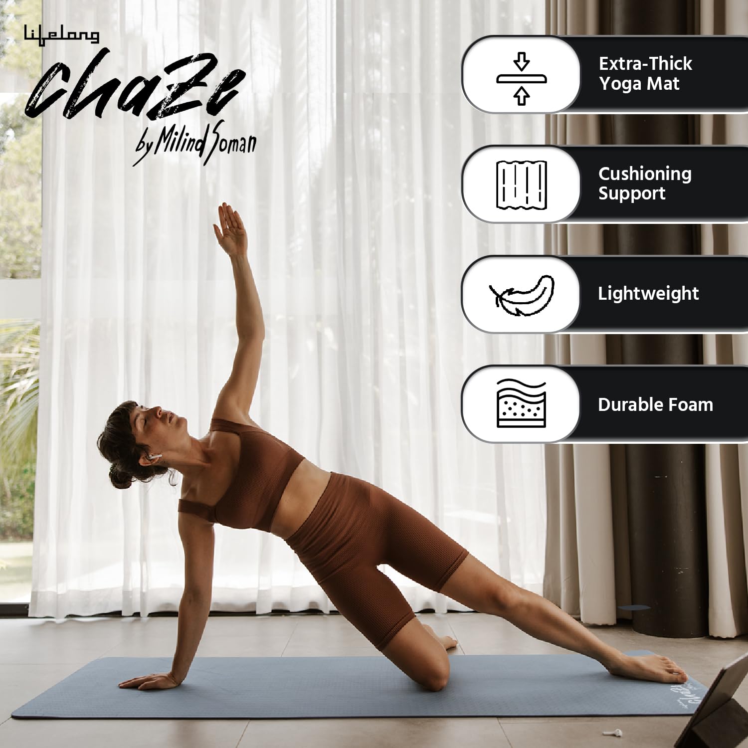Lifelong Chaze Yoga mat for Women &amp; Men EVA Material 6mm Grey Anti Slip for Gym Workout