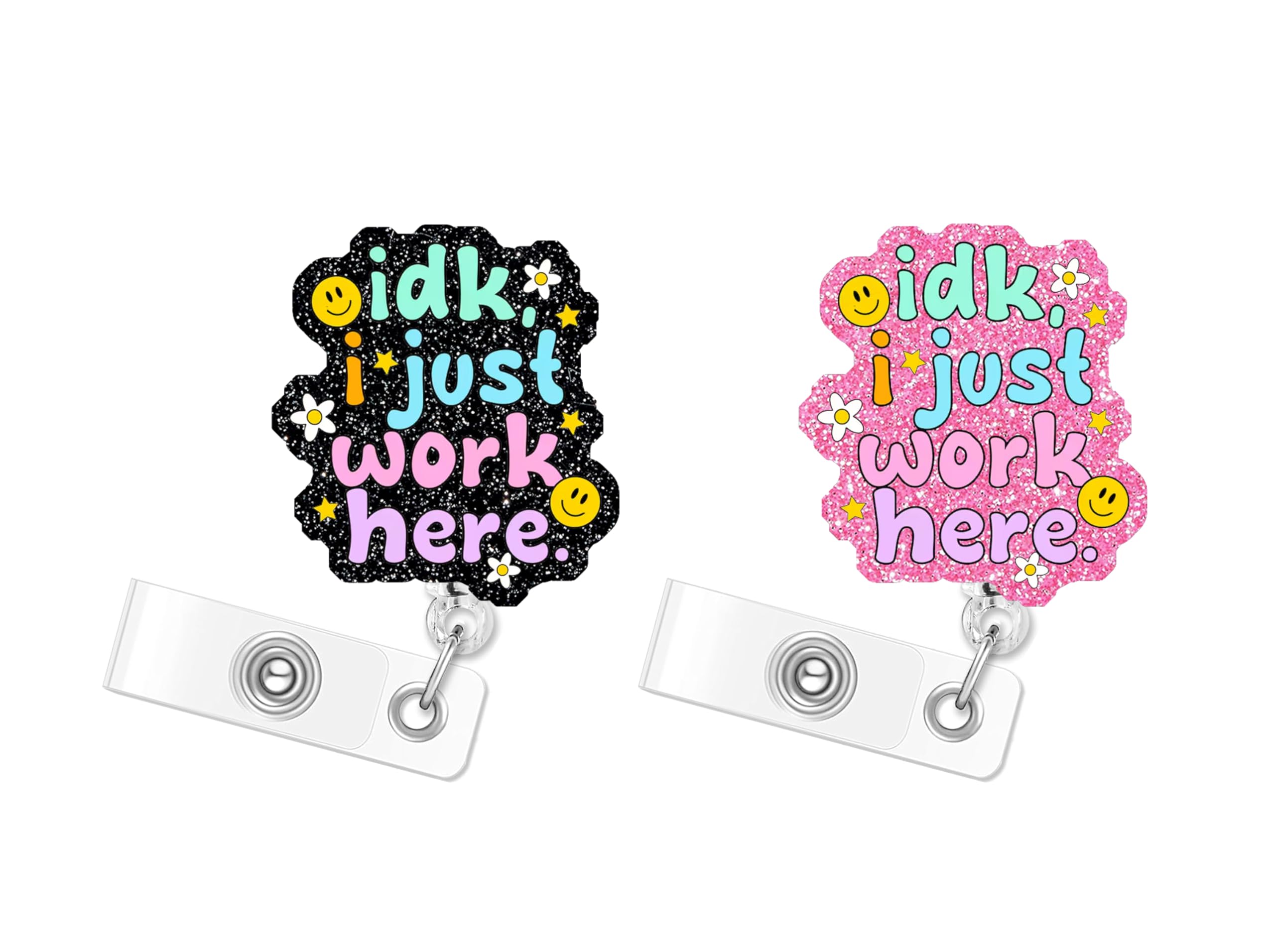 I Just Work Here Badge Reel, Funny Nurse Glitter Badge Reel Retractable with Alligator Clip, Nurse Name Badge Holder Gift for Nursing Nurses Doctor Office Worker Medical Assistant — image 1