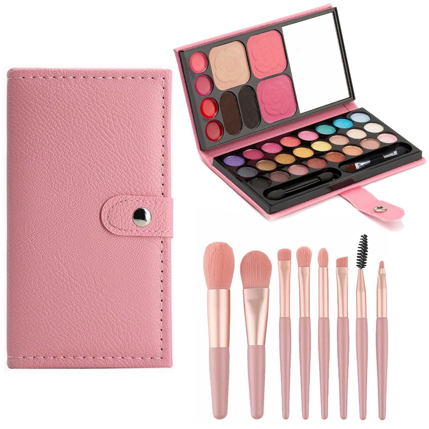 Kinderschminke Set Mädchen, Make-up-Set für Kinder, 33 Farben, Kinder Lidschatten mit 8 Pinsel, Kosmetik Spielzeug Geschenk für Bühne, Halloween, Party, Geburtstag A