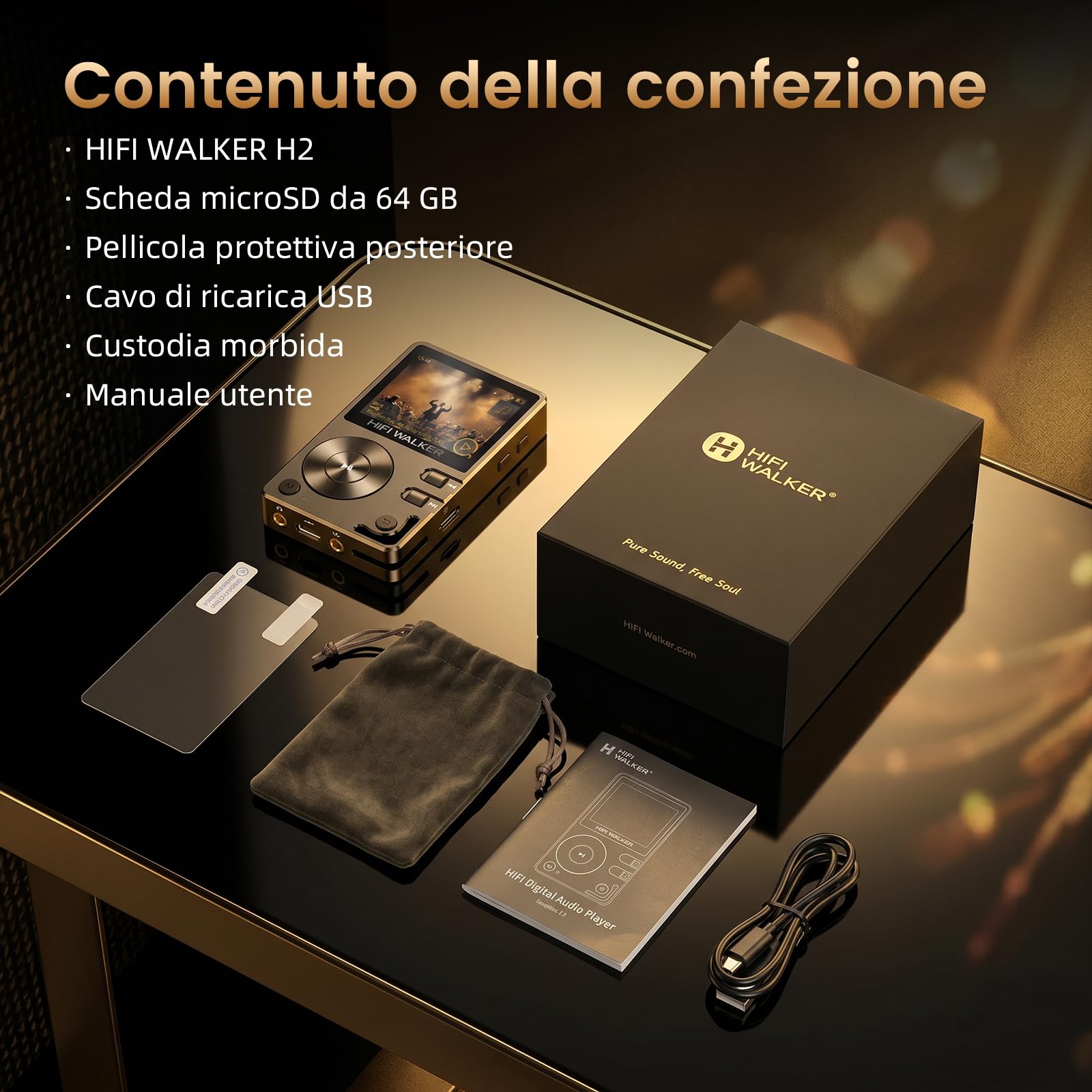 HIFI WALKER Lettore MP3 HiFi H2 con Bluetooth, Lossless DSD DAC Flac, lettore musicale ad alta risoluzione, lettore audio portatile con scheda di memoria da 64 GB, supporta fino a 256 GB