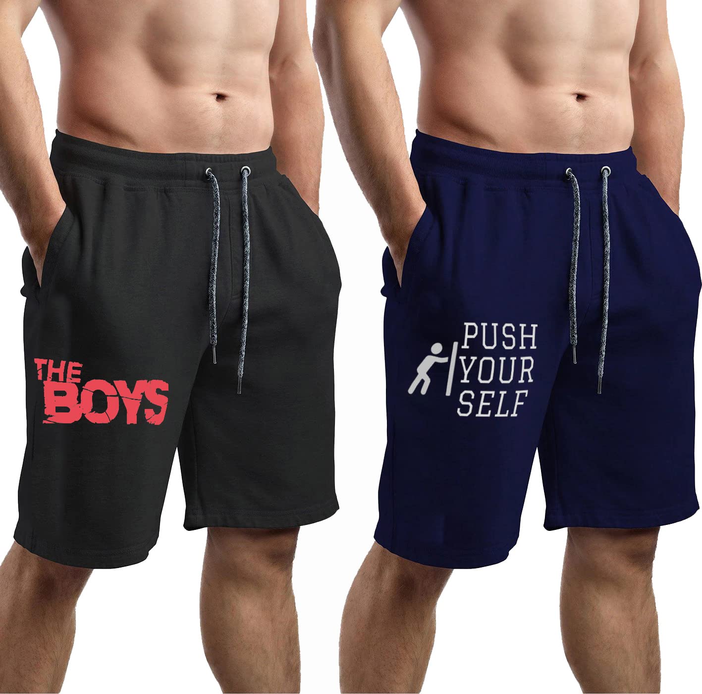 hotfits Men Black & Blue Cotton Regular Shorts for All Season- Running, Gym, Workout, Yoga Shorts - Pack of 2-image-12